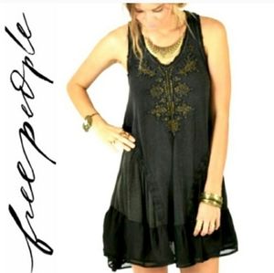 Free People Daze Ruffled Hem Embellished Cotton Dress